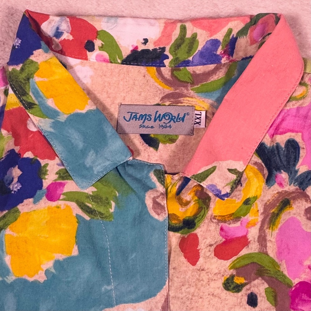 Vtg Jams World Dress & Shirt 2XL Flower Kiss Pattern Ruffle Hawaiian Resortwear - Picture 12 of 14